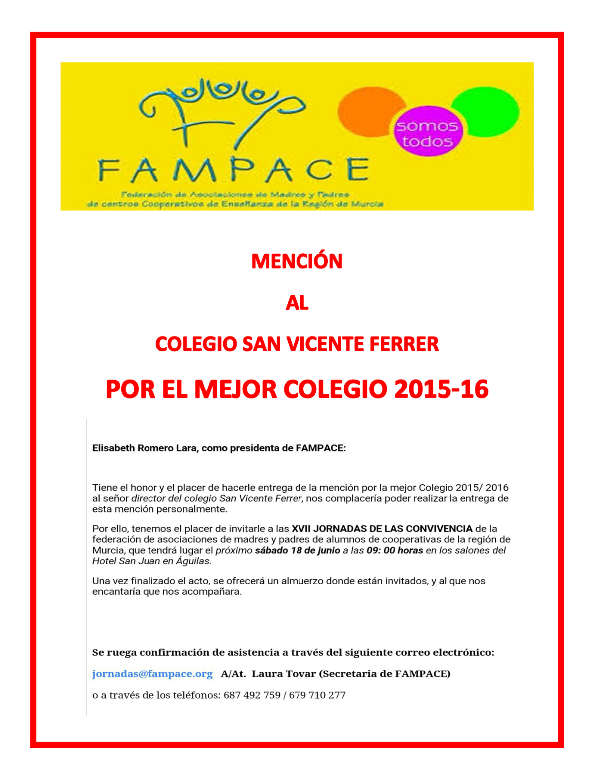 Mención al Mejor Colegio 2015-16