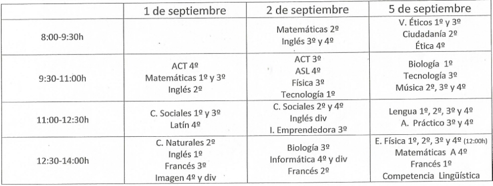 Exámenes de septiembre